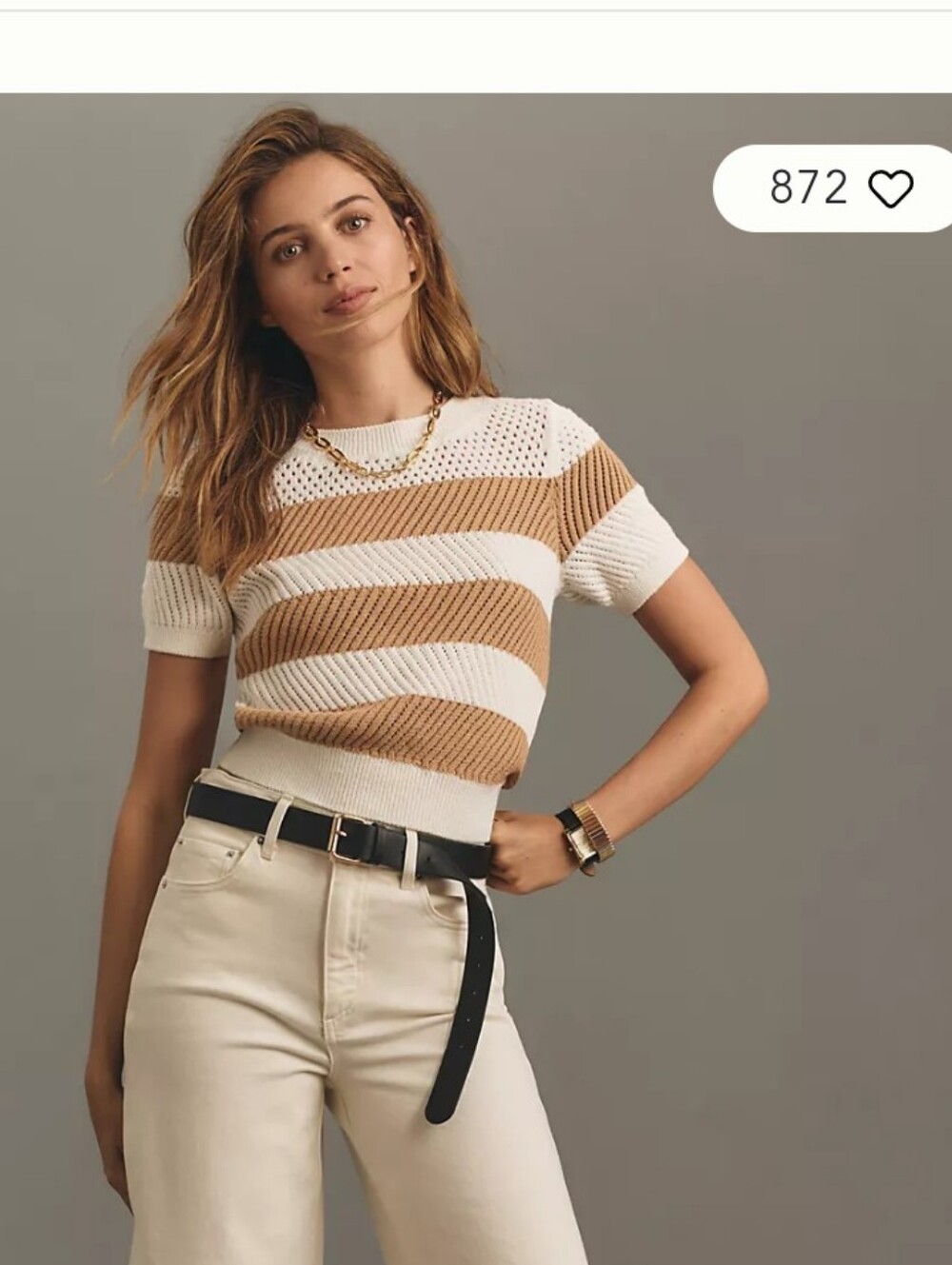 Maeve Short-sleeve Open-Stitch Mesh Sweater